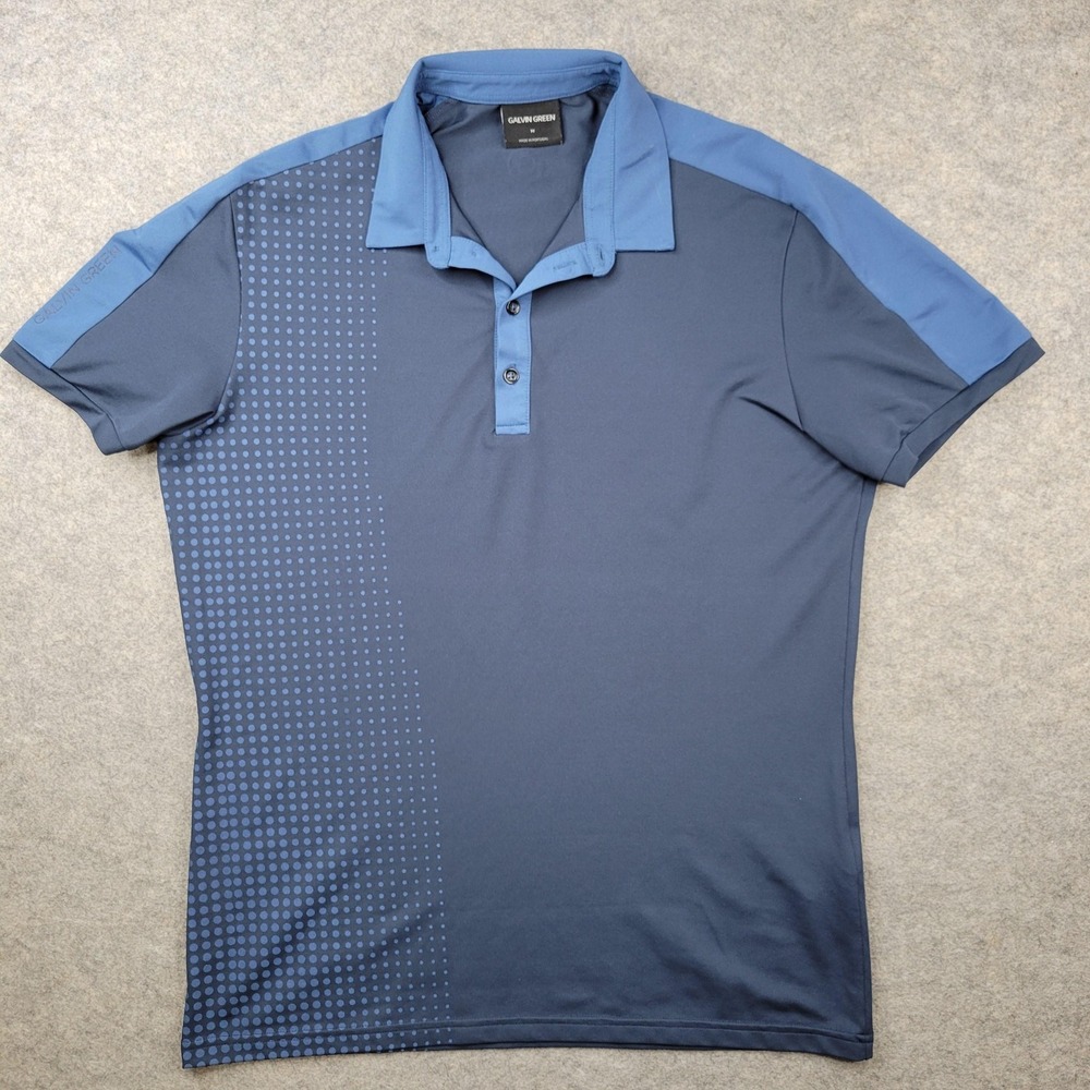 Galvin Green Polo Shirt Mens Medium Blue Dot Print Golf Performance Stretch Top